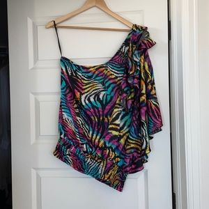 City Chic 1-Sleeve Rainbow Ruffle Party Top